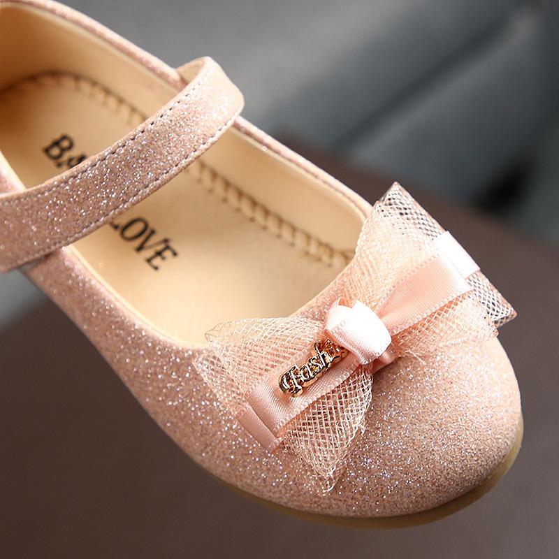 New Girls Ballet Flats Children Lace Bow Princess Shoes Toddler Shiny Leather Footwear