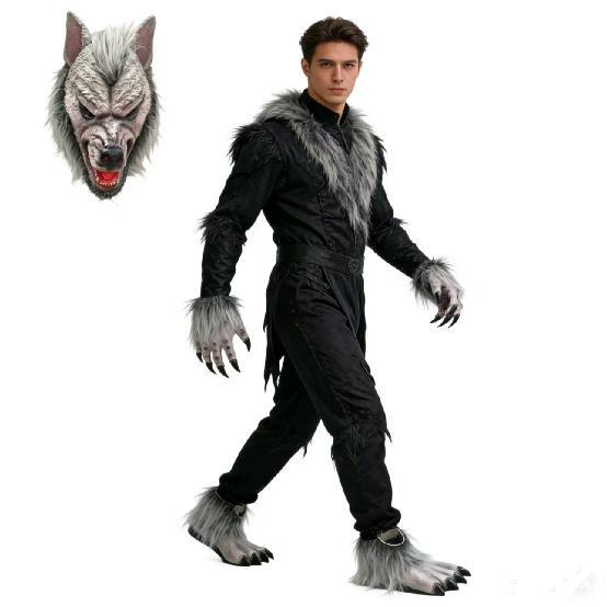 Halloween werewolf mask set Scary wolf head gloves and foot covers cosplay Props for adult party costumes