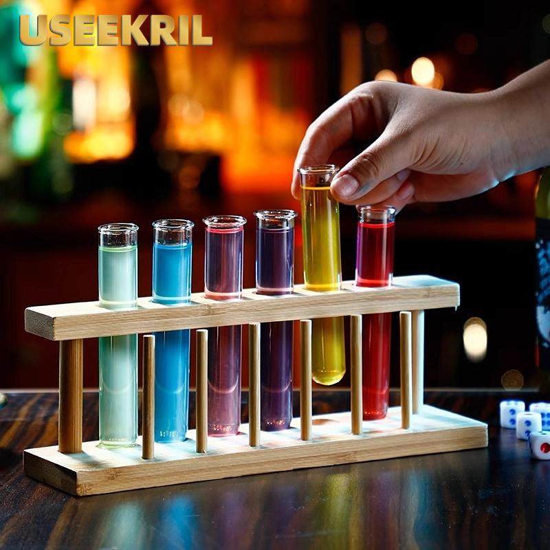 6-12 Pezzi Provette Bicchiere da Shot Rack in Legno per Provette Set Creativo di Bicchieri da Cocktail Accessori per Bar Feste