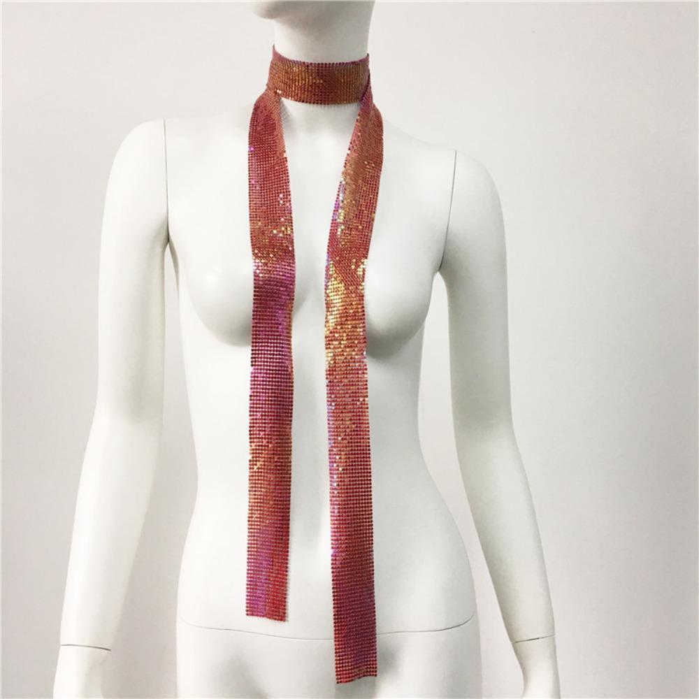 Aesthetic Sequin Scarf Metal Bling Neckerchief Lightweight Slender Scarf  Party