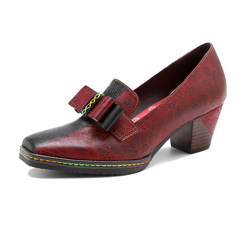 

Туфли-лодочки из натуральной кожи в стиле пэчворк на высоком каблуке с тиснением в стиле ретро и ручной росписью, универсальная женская обувь 40 красный