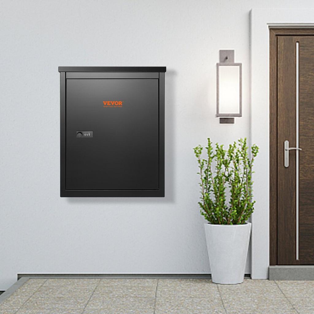 Paketlieferboxen für den Außenbereich 39,1 cm x 26,9 cm x 52,1 cm, Wandmontage-Briefkasten aus verzinktem Stahl mit Zahlenschloss, Diebstahlschutz-Klappe, IPX3 Wasserdicht
