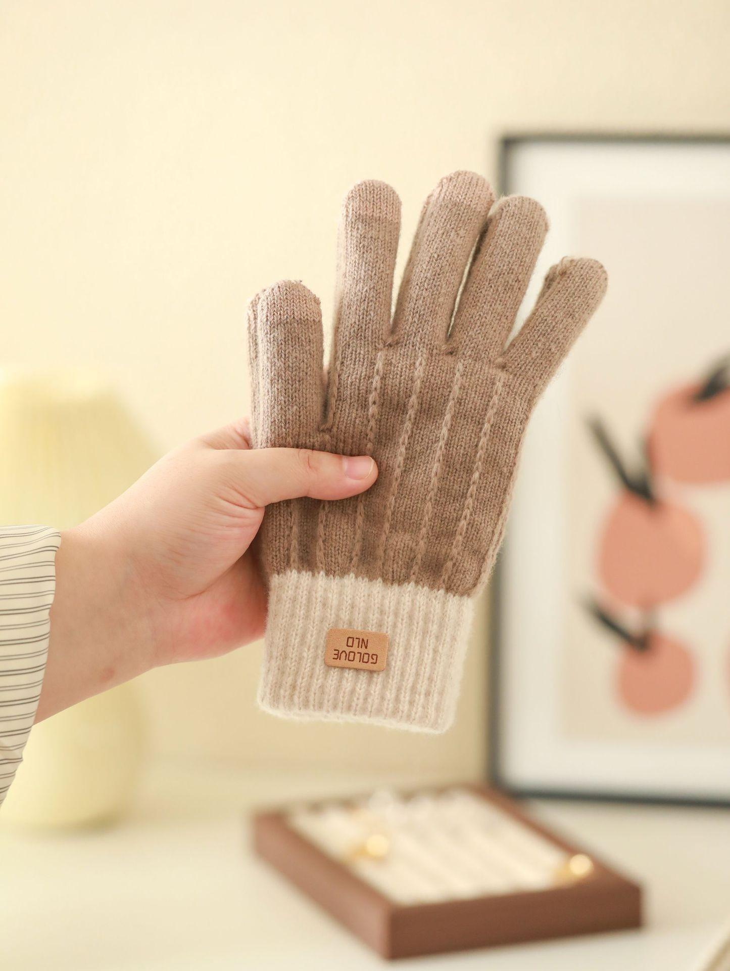 

Зимние перчатки для велоспорта с сенсорным экраном в корейском стиле с бархатной подкладкой - теплые, унисекс, шерсть One size