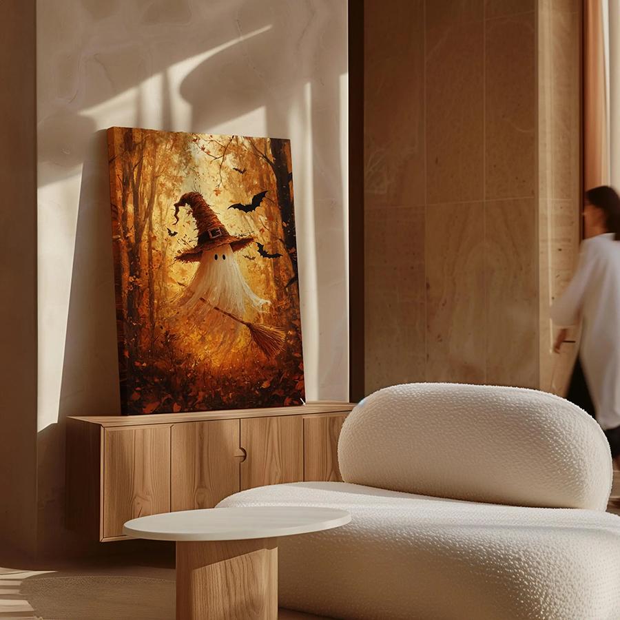 Large Halloween Witch Ghost Prints and Posters Autumn Forest Wall arts Horror Rustic Charm Canvas Posters Wall Decor, No Frame