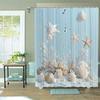 1pc Ocean Theme Coral Starfish Seashell Print Shower Curtain - Wave-Like Fold Design for Bathroom Decor, Toilet & Window
