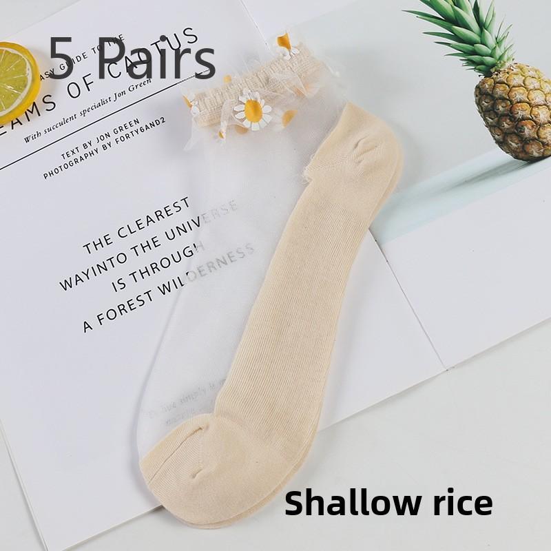 

5 пар весенне-летних носков-лодочек из стеклянной проволоки, сшитых из кружева Daisy, прозрачные шелковые женские носки-лодочки 5 Pairs бежевый