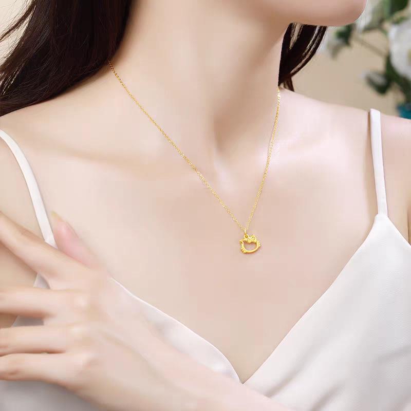 KT Hello Kitty Animace Otevřený prsten & Náhrdelník Set ve vietnamském stylu pískového zlata