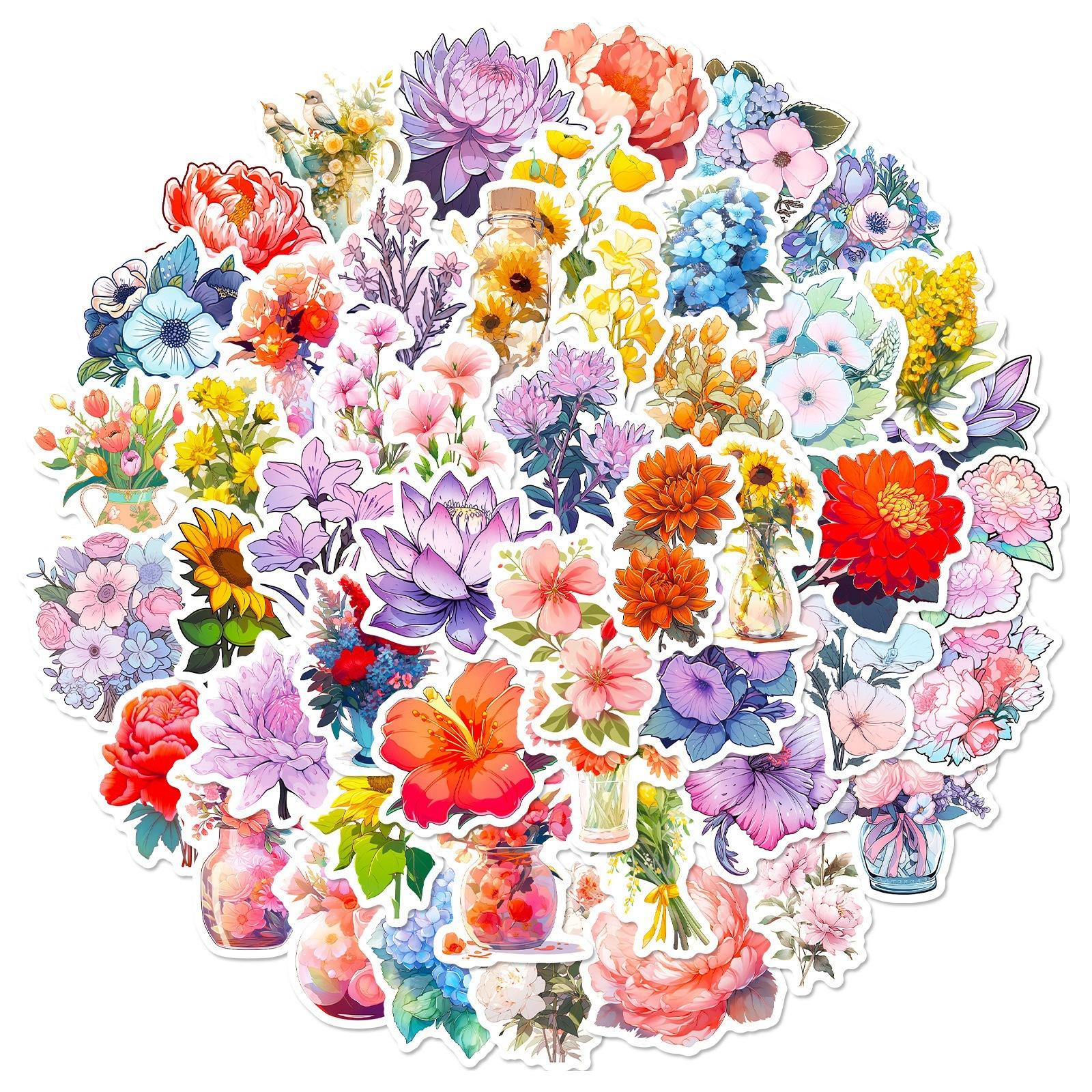 

50 Flowers Mix And Match Decals New Products Cartoon Plants And Flowers Elements Hand Account Decals Wealthy Flowers