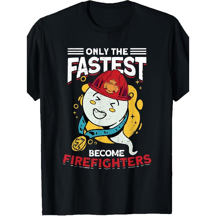 Men's Cool Fire Brigade Outfit - Fireman T-shirt, Black, S