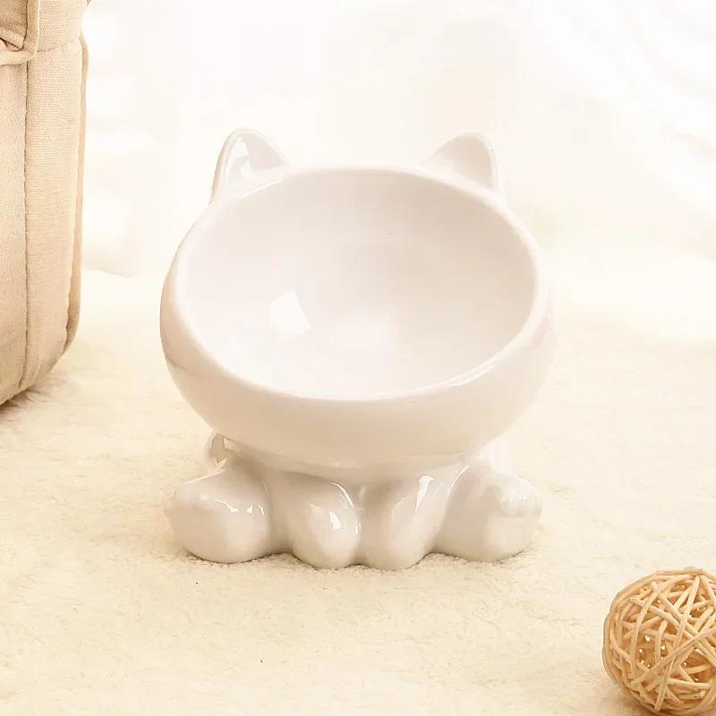 

Tilt High Foot Ceramic Pet Bowl Neck Protection Anti-choking Anti-dumping Dog Cat Food Water Feeding Bowl Daily Pet Supplies белый