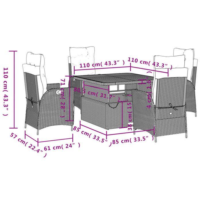 VidaXL Ensemble à Manger de Jardin avec Coussins 5pcs, Table de Terrasse, Ensemble de Meubles de Patio, Mobilier 3277474