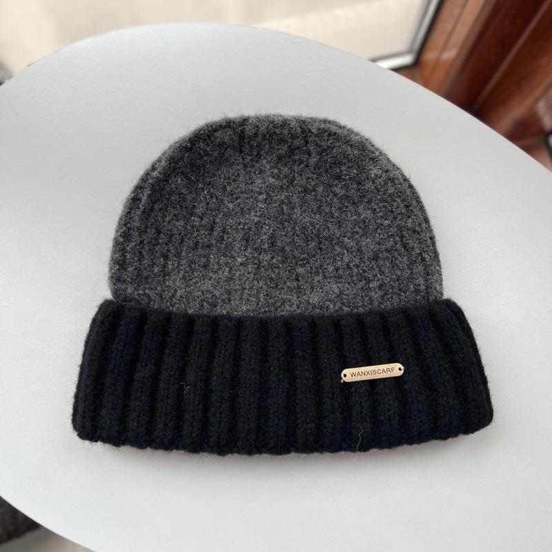 Hat Women's Autumn and Winter New Wool Knitted Hat Thickened Warm Color Matching Couple Student Fashion Wool Hat Tide