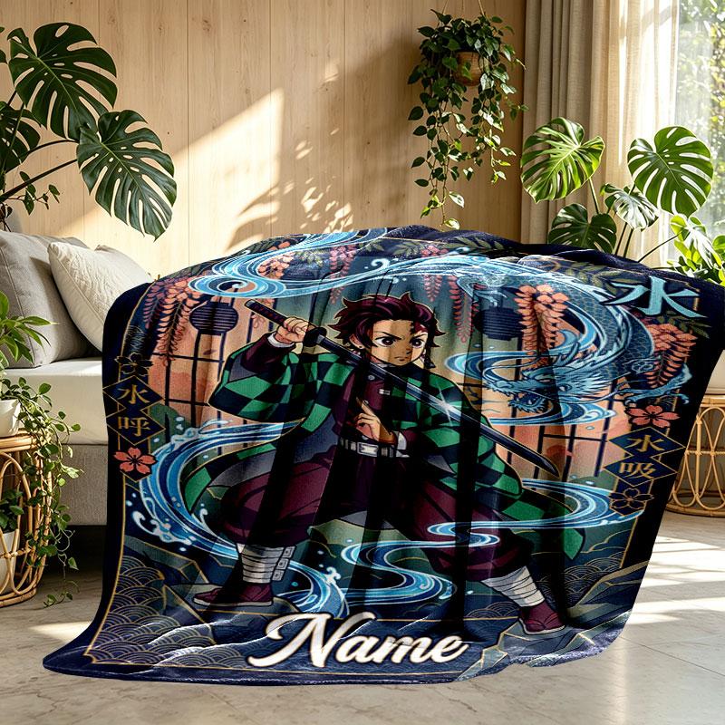 Individuelle Personalisierte Demon Slayer Druckdecke, Heimdekoration, Schlafzimmer, Sofa, Camping, Couch, Geschenke für Geburtstag Weihnachten