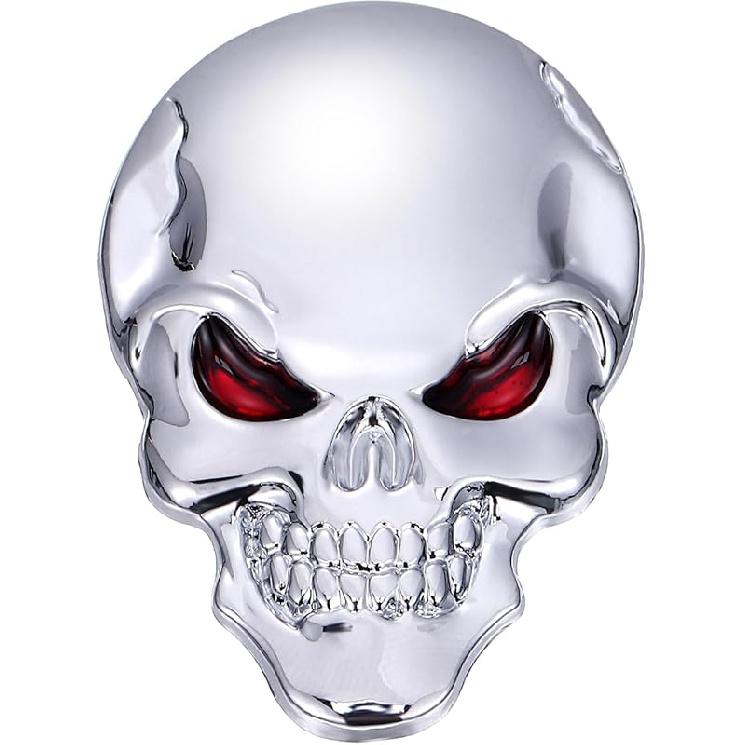 Skull Car Emblem Decal Metal Sticker Emblem Decal Motorcycle Car Skull Accessories (Silver)