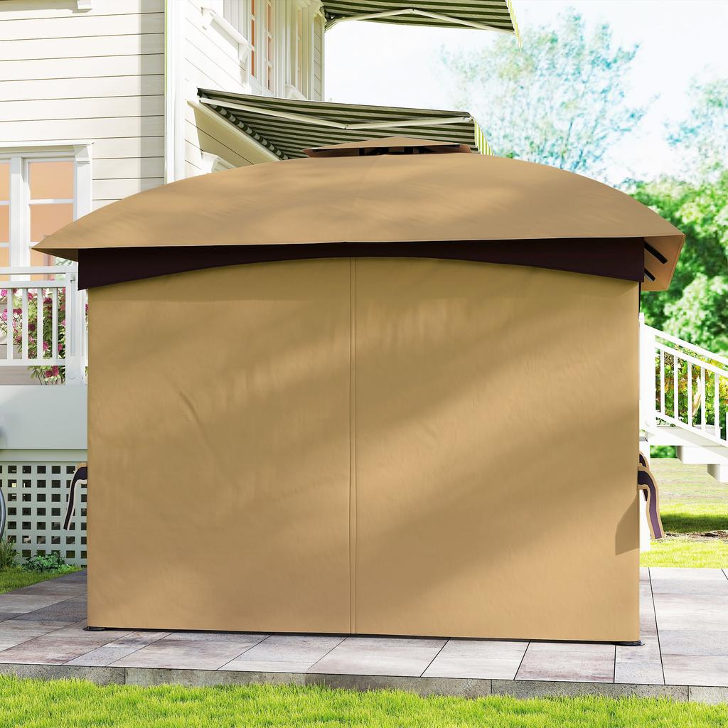 3.4 X 3.4 M Garden Gazebo, Beer Tent with Ventilation Roof, Arched Windows, Steel Frame, Beige