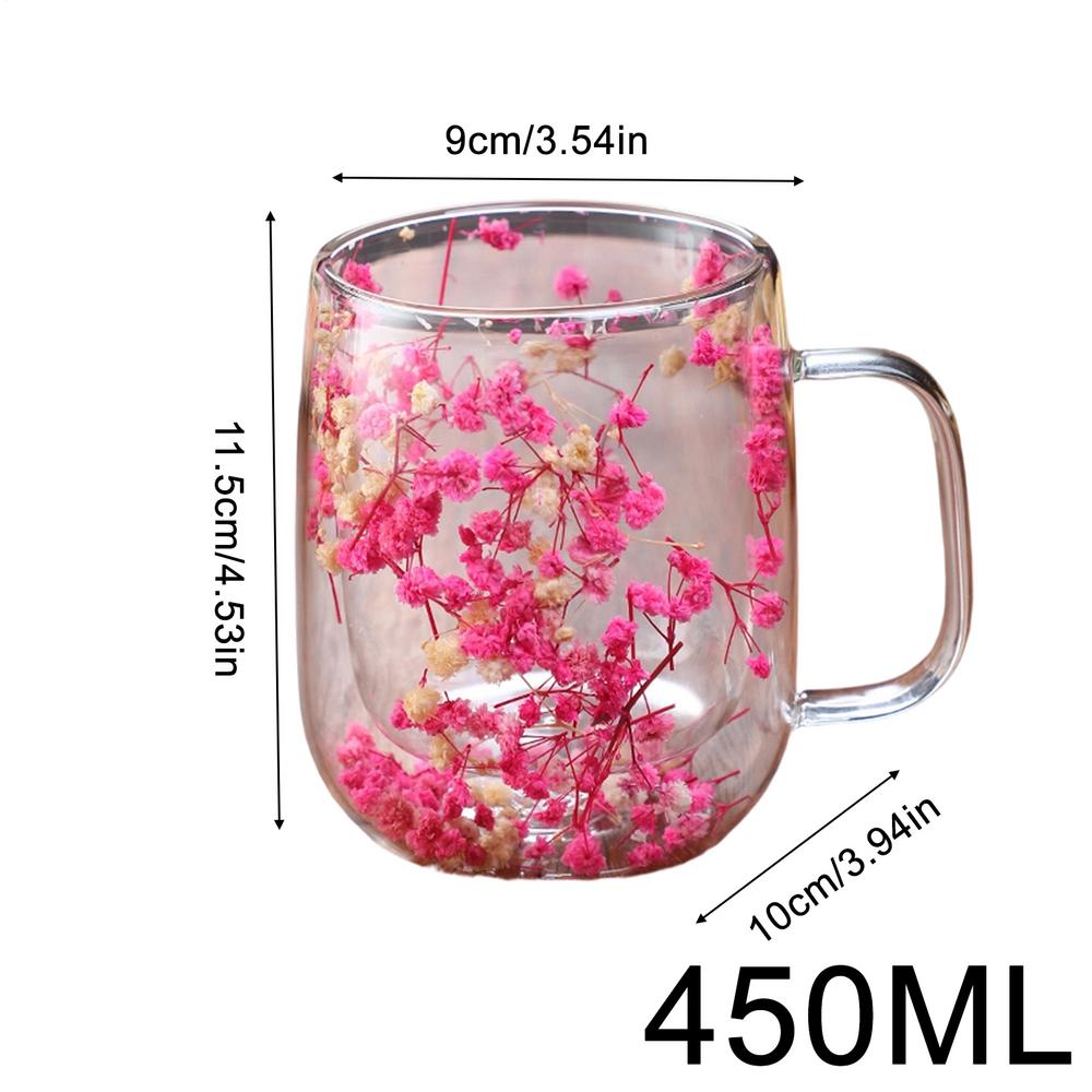Taza de Flores Secas Doble Capa Vidrio de Borosilicato Alto Tazas de Café Tazas Divertidas Taza Inusual Vajilla para Café Vajilla para Té Vajilla para Bebidas Lujo