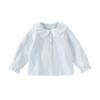 DAVE&BELLA Girls' Casual Sweet Blue Long Sleeve Lapel T-Shirt