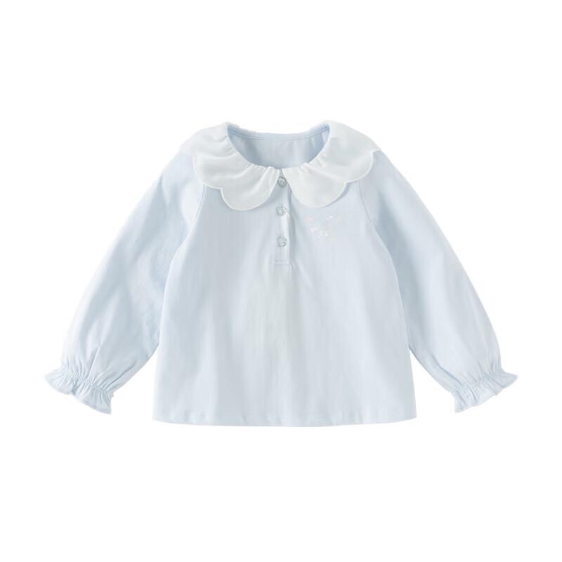 DAVE&BELLA Girls' Casual Sweet Blue Long Sleeve Lapel T-Shirt