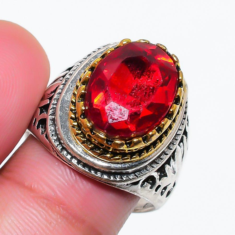 Natural Garnet Gemstone Handmade 925 Sterling Silver Jewelry Ring Size 8.5 RR-34