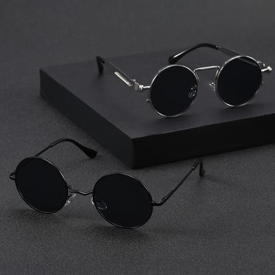 2PCS Fashion Round Metal Frame Hip Hop Men Sunglasses For Women Vintage Daily Life Shades Eyewear Accessories.