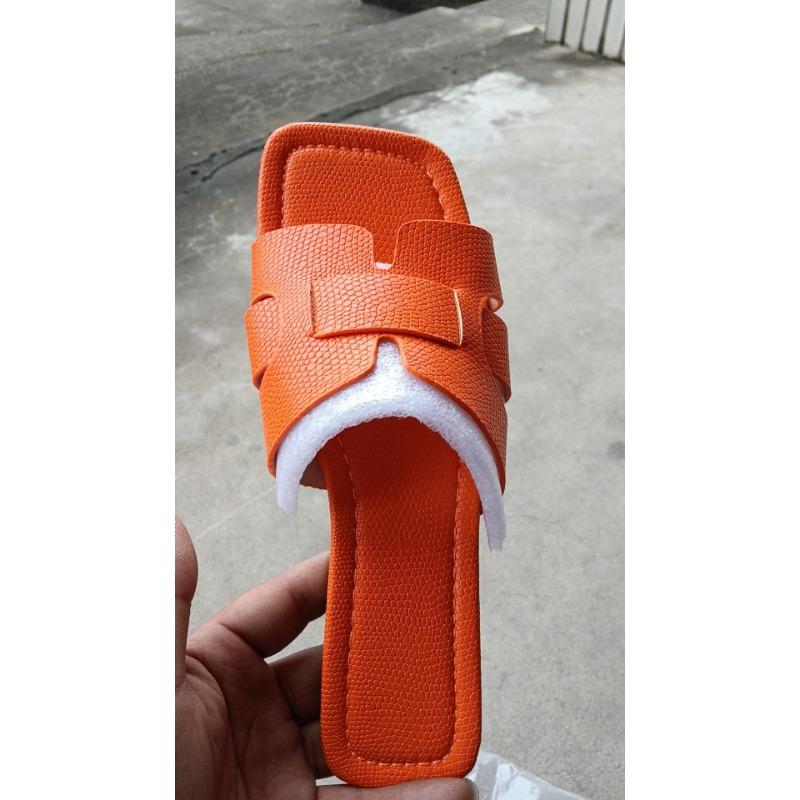 Women's Slippers Summer Square Head Flat Bottom Women's Sandals Lazy Large Size Beach Shoes