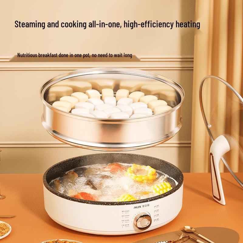 AUX Extra-Large Non-Stick Maifan Stone Deep Dish Grill Pan with Steamer Option
