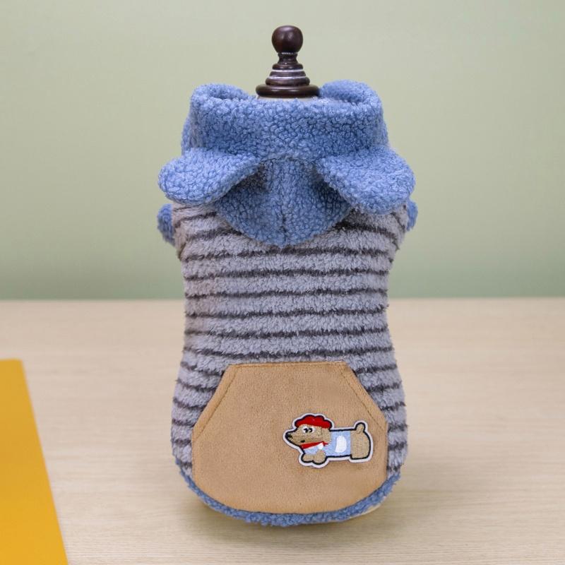 Cute Striped Dog Hoodies Warm Pet Sweater Soft Dog Clothes Cartoon Print Puppy Pullovers Plush Cat Vest Pet Top Bichon Outfits