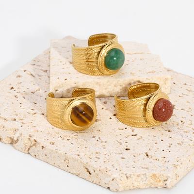 Stone Charm Stainless Steel Rings For Women Gold Color Chunk Zircon Firgure Accessory