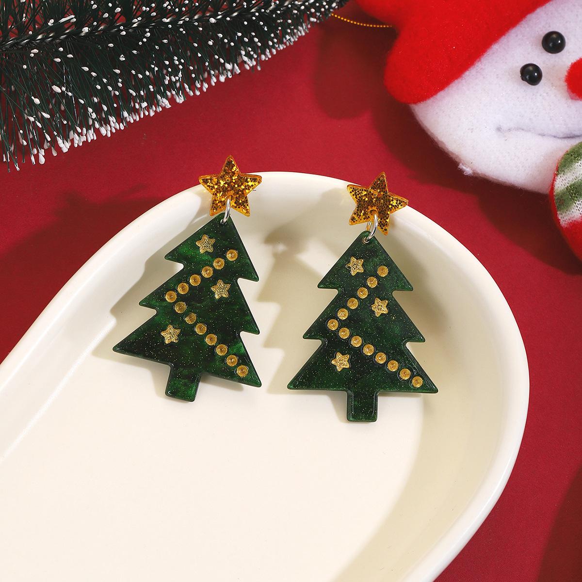 

Christmas Personalized Earrings, Niche Geometric Sweet Contrasting Color Christmas Tree Earrings For Women