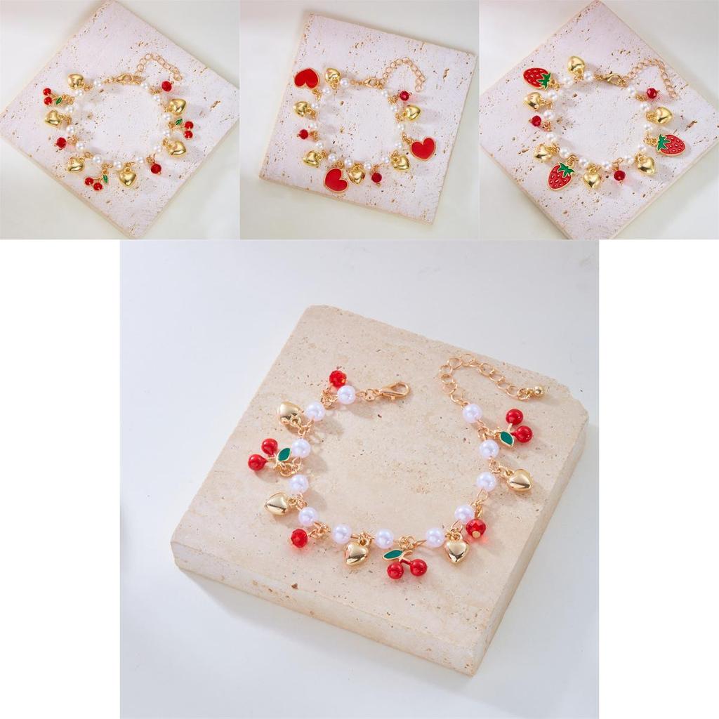 Fruit Jewelry Cherry Strawberry Heart Alloy Bracelet For Women Gift