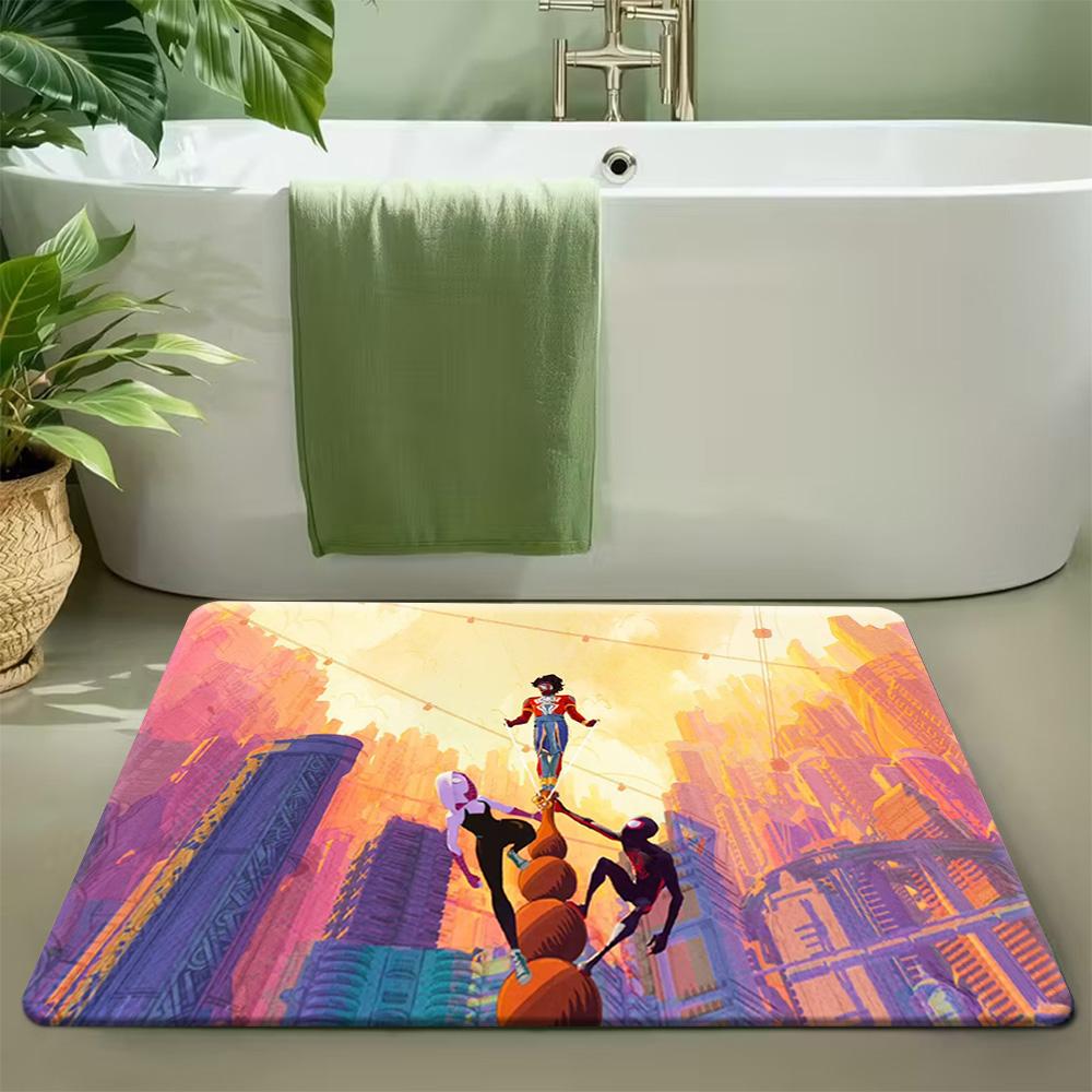 Marvel 1pc Cartoon Print Doormat, Spider-Man Red Suit Abstract Brushstroke Background Decorative Pattern, Easy to Clean, Suita