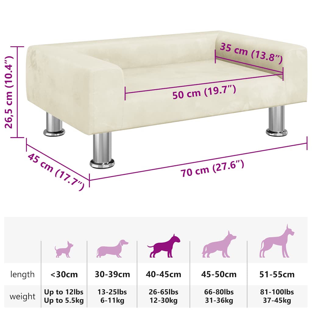 Dog Bed Cream 70 X 45 X 26.5 Cm Velvet