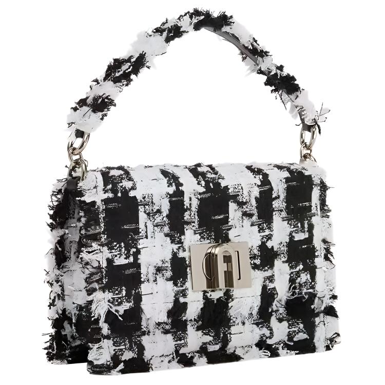 New Furla 1927 Collection Plaid Pearl Velvet Fabric Handbag Shoulder Bag Crossbody Bag Mini Women's White & Black BAFKACO-BX1025-P0100