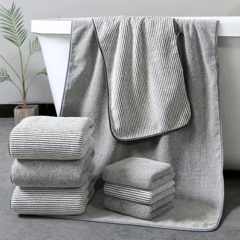 1 pcs Striped Bamboo Hand Towel Absorbent & Quick-drying Super Soft Skin-friendly Bathing Towel For Home Bathroom 35x75cm