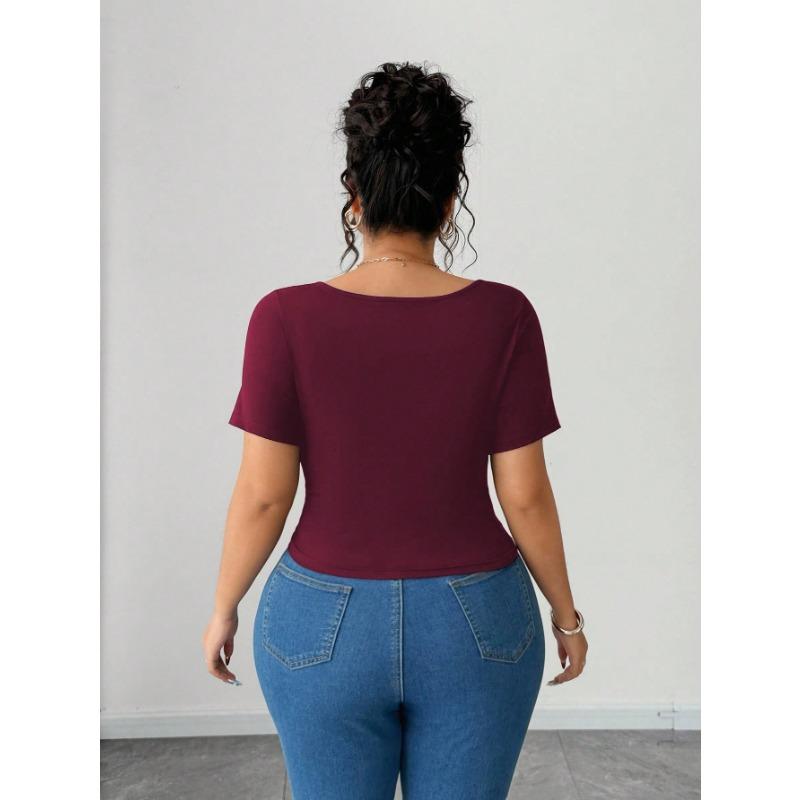 Summer New Style Oblique V-neck Fashion Slim Solid Color Simple Versatile Short-sleeved T-shirt