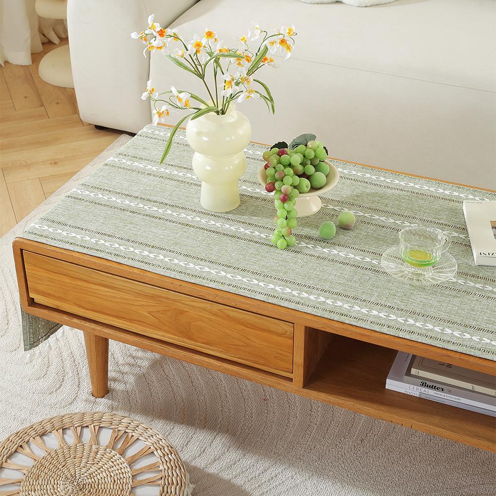 Nordic Home Modern Cotton Linen Rectangular Tablecloth With Non Slip Back For Living Room Decor