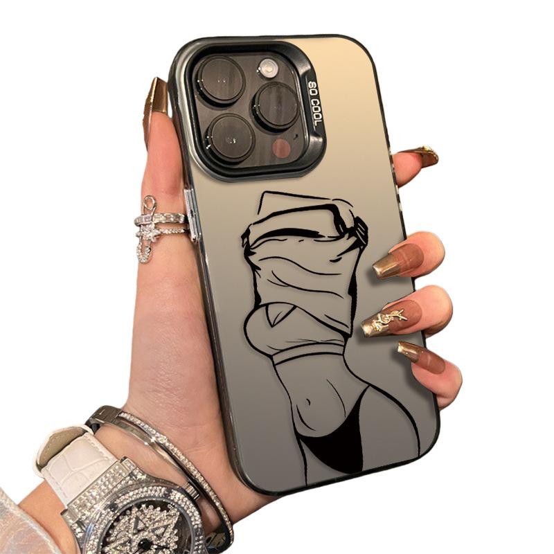 Srebrne etui na telefon Apple iPhone 17/16/15 Plus/13/14/12 Pro Max - Wzór Rozbierająca się Dziewczyna