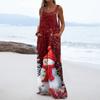 Women's Christmas Print Solid Wide Leg Strapless Tank Pocket Casual Onesie