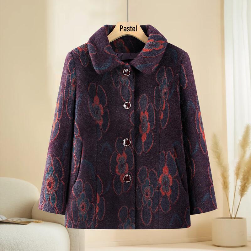 

Elegant Floral Print Warm Turn-Down Collar Coat for Women 4XL
