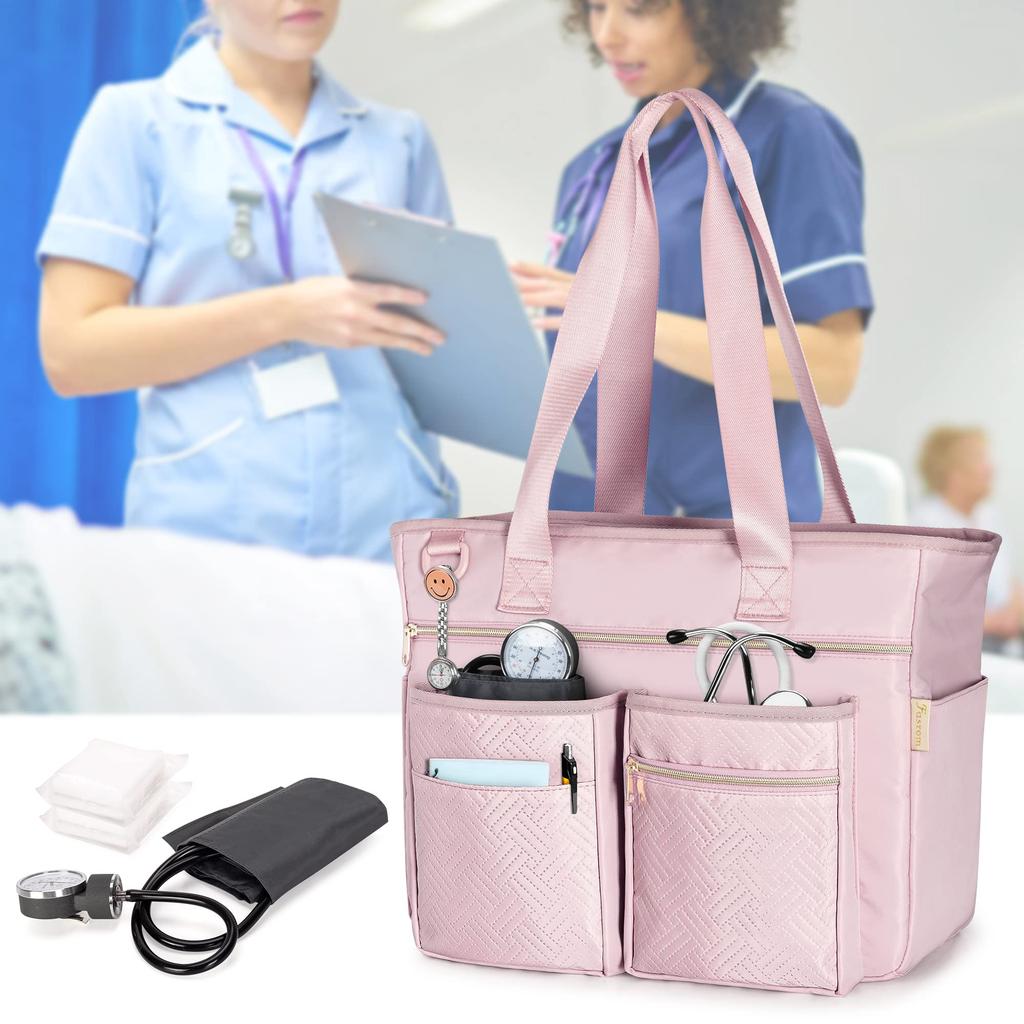 Fasrom Teacher Large Visiting Nursing Tote Many Commuting to Nursing House Call Pink Bag, Capacity, Bag, Bag, Stylish, Pockets, School, Care, Bag,