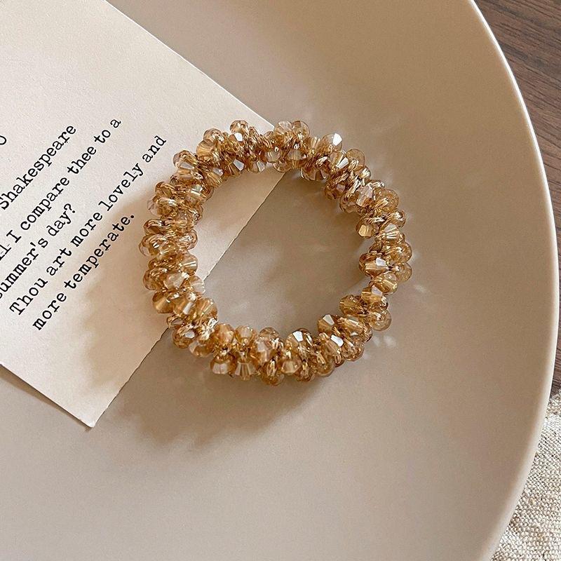4PCS Korean Style Beaded Telephone Cord Hair Ties High Elastic Seamless Spiral Scrunchies No Crease Ponytail Holder Hair Ropes