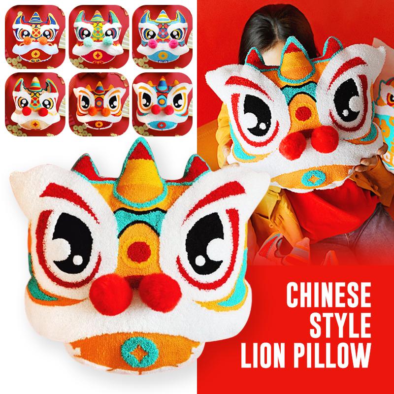 Chinese Traditional Dance Lion Embroidery Cushion Velvet Tufted 3D Lion Pillow With Fillings Sofa Backrest Cushion Wedding Decor