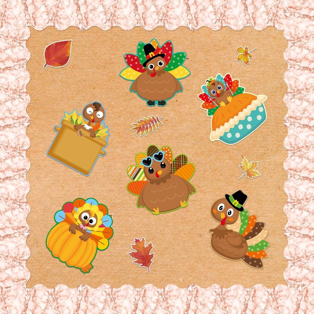 54 Pcs Turkey Cutouts Thanksgiving Cut-Outs Fall Decor for Bulletin Board Classroom Party