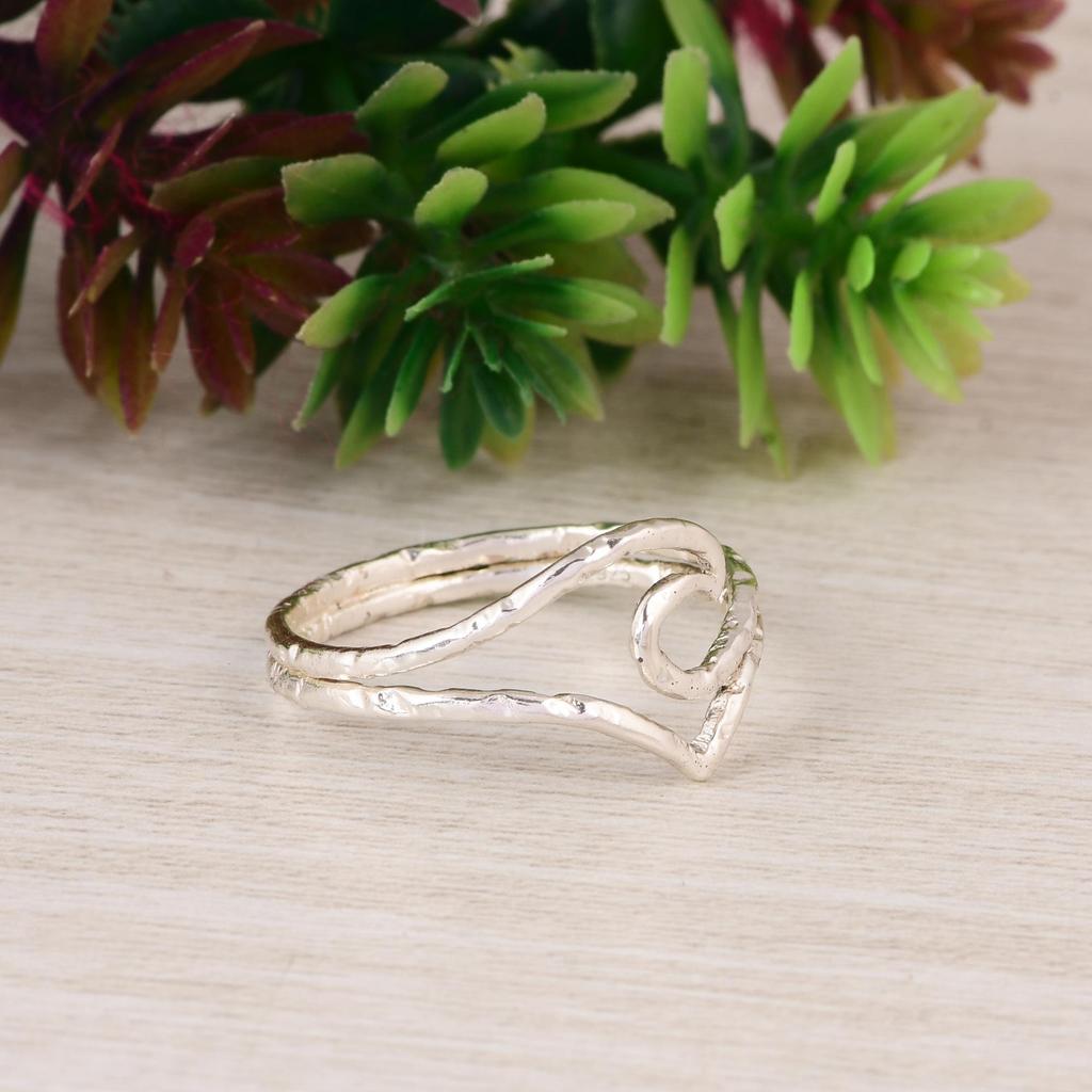 Wave Swirl Sterling Silver Open Ring, 925 Silver Minimalist Adjustable Ring, Handmade Ocean Inspired Statement Ring Gift for Her