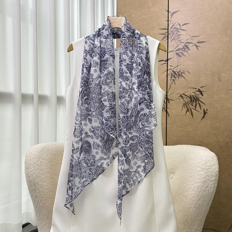 French Hepburn mulberry silk ribbon summer thin retro pattern silk scarf women s versatile accessories long silk scarf 30*160