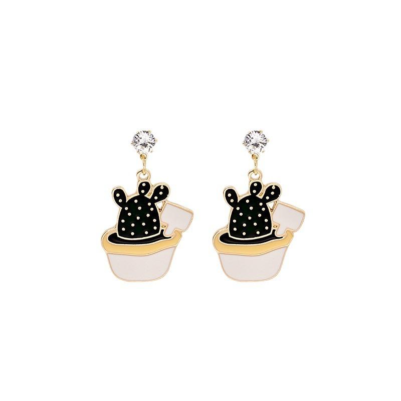 Fun Cartoon Asymmetrical Oil Drop Earrings, Guochao Panda Animal Fruit Earrings, Cute Mushroom Leaf Earrings
