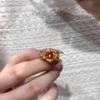 Inspired design inlay diamond hollow out orange gemstone rings for women exquisite luxury ring wedding banquet jewelry gift