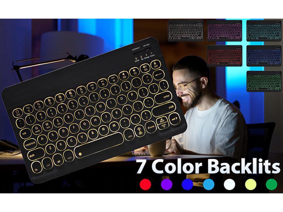 Samsung S10FE Tablet Protective Leather Case with Backlit Keyboard and Round Keycaps for A9+/A11Plus/S10Lite.