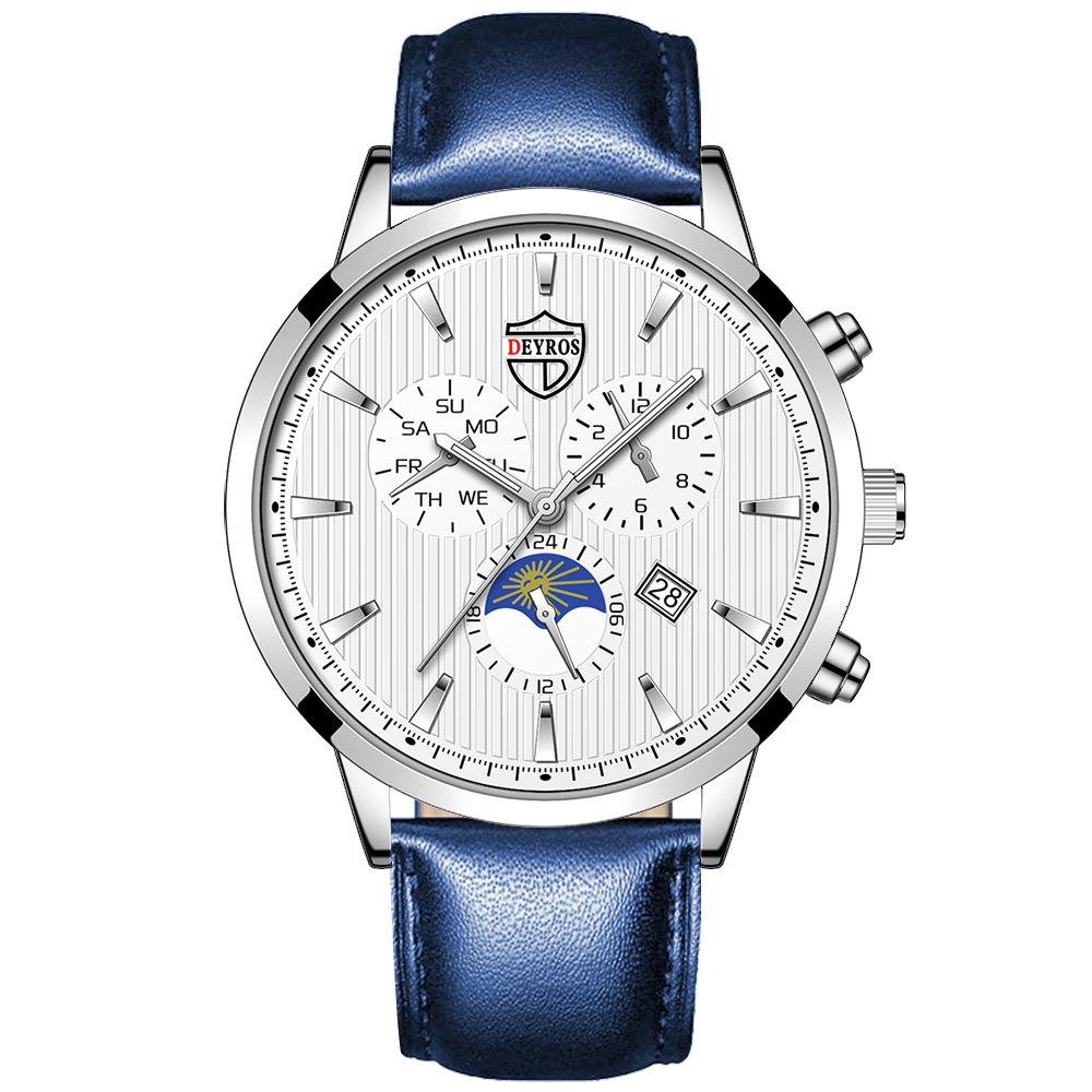 Men S Leather Watch Fashion Luminous Calendar Quartz Watch
