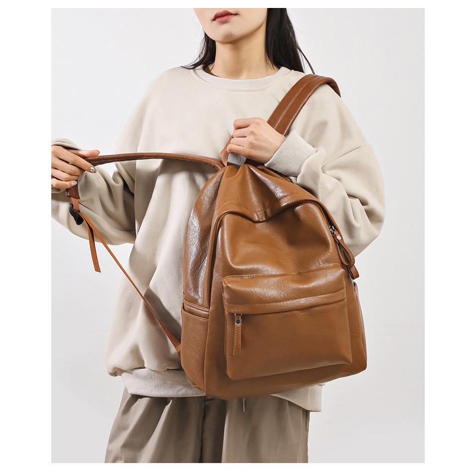 IELGY Solid Color Retro All-Match Simple Backpack Casual Fashion Trend Large Capacity